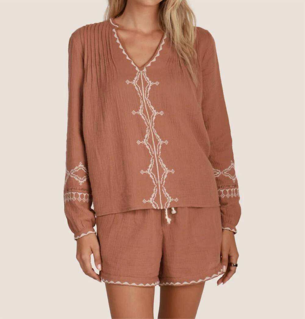NEW DYLAN isabelle tunic top with embroidery in dark amber